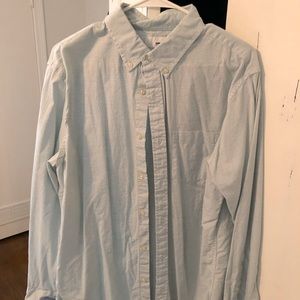 White and blue horizontal stripe button down